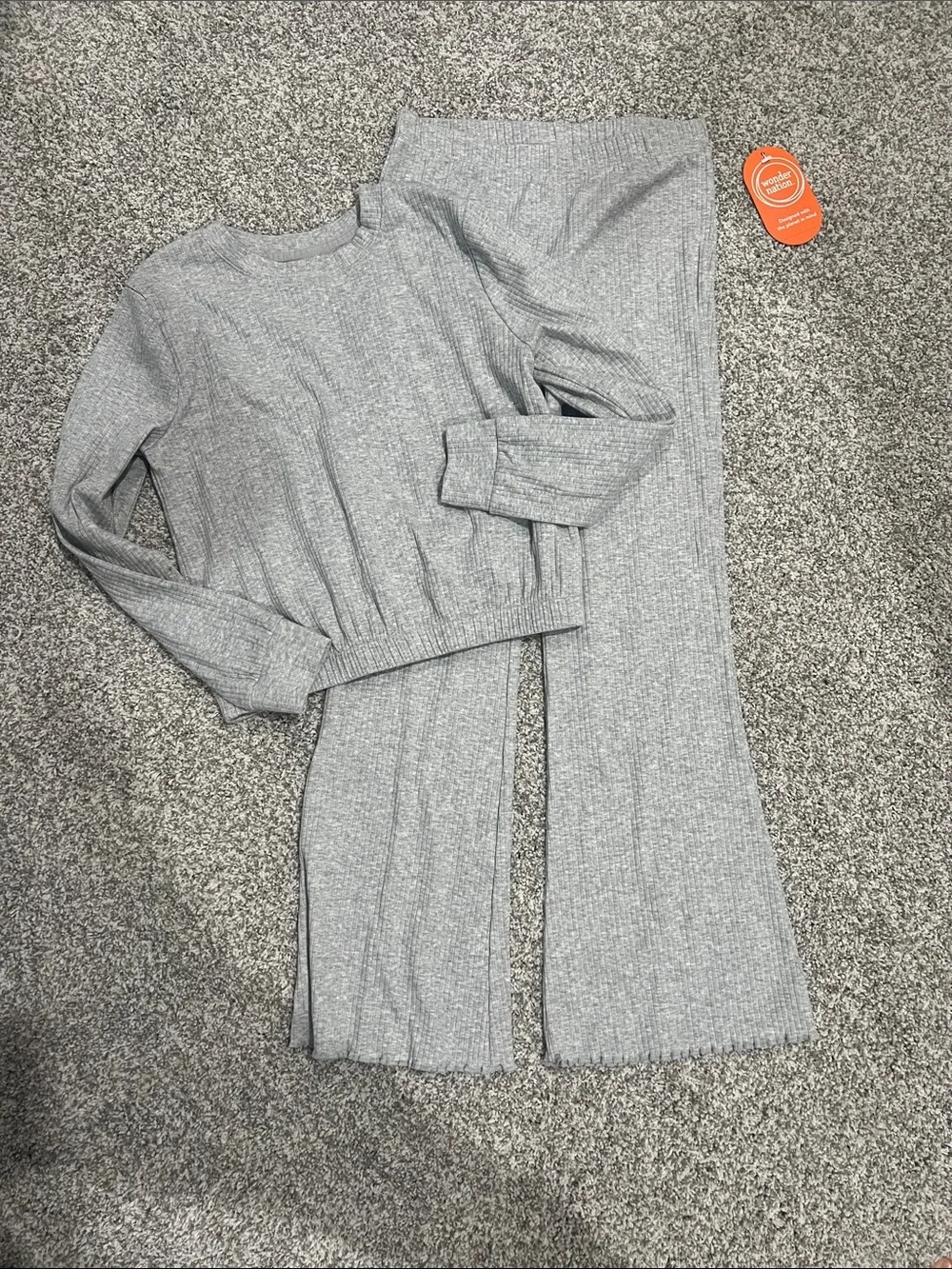 wonder nation Gray Ribbed Knit Top & pant set